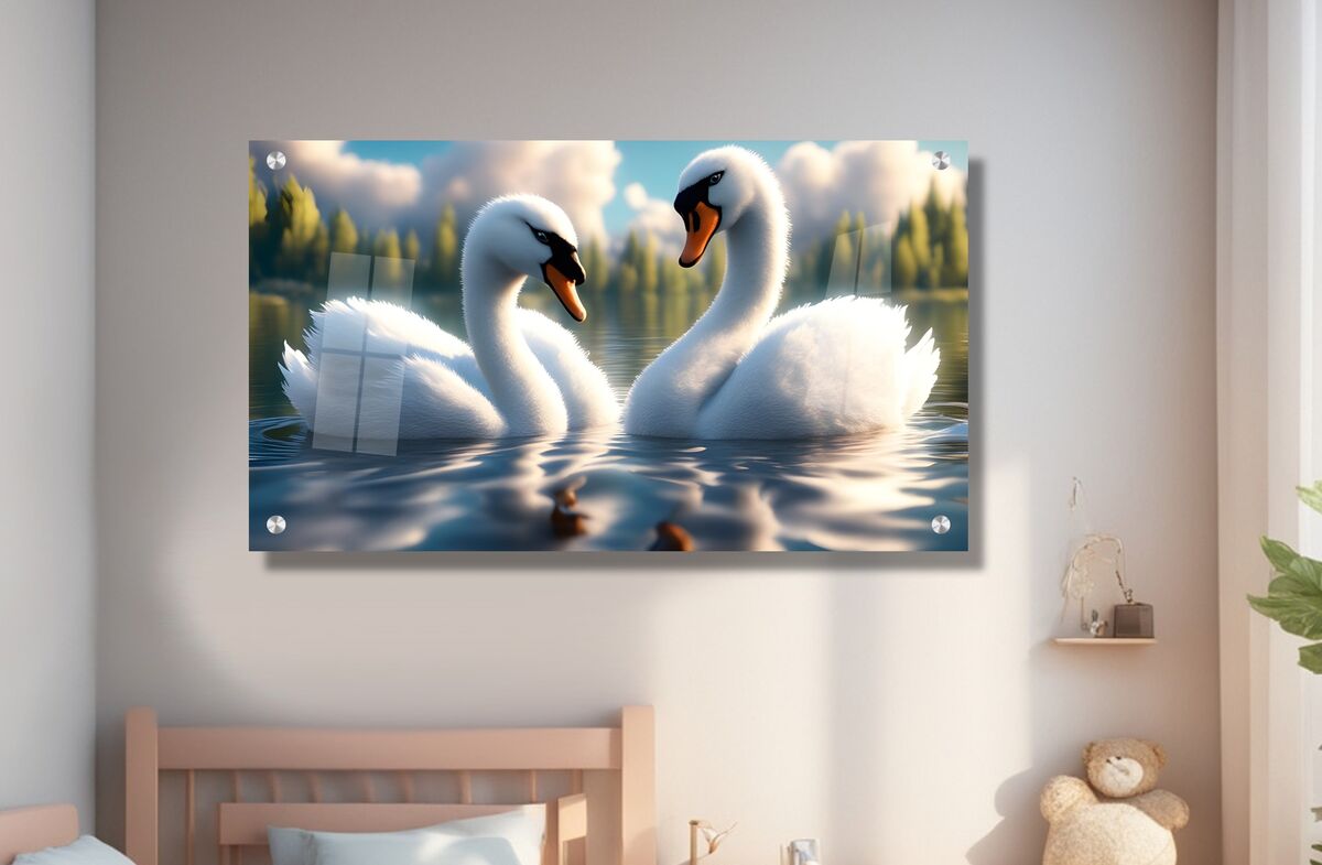 תמונת זכוכית לחדר ילדים אגם הברבורים