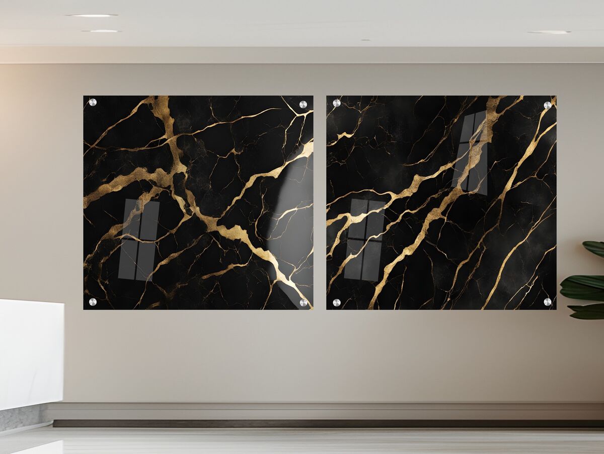 סט 2 תמונות זכוכית עיצוב שיש