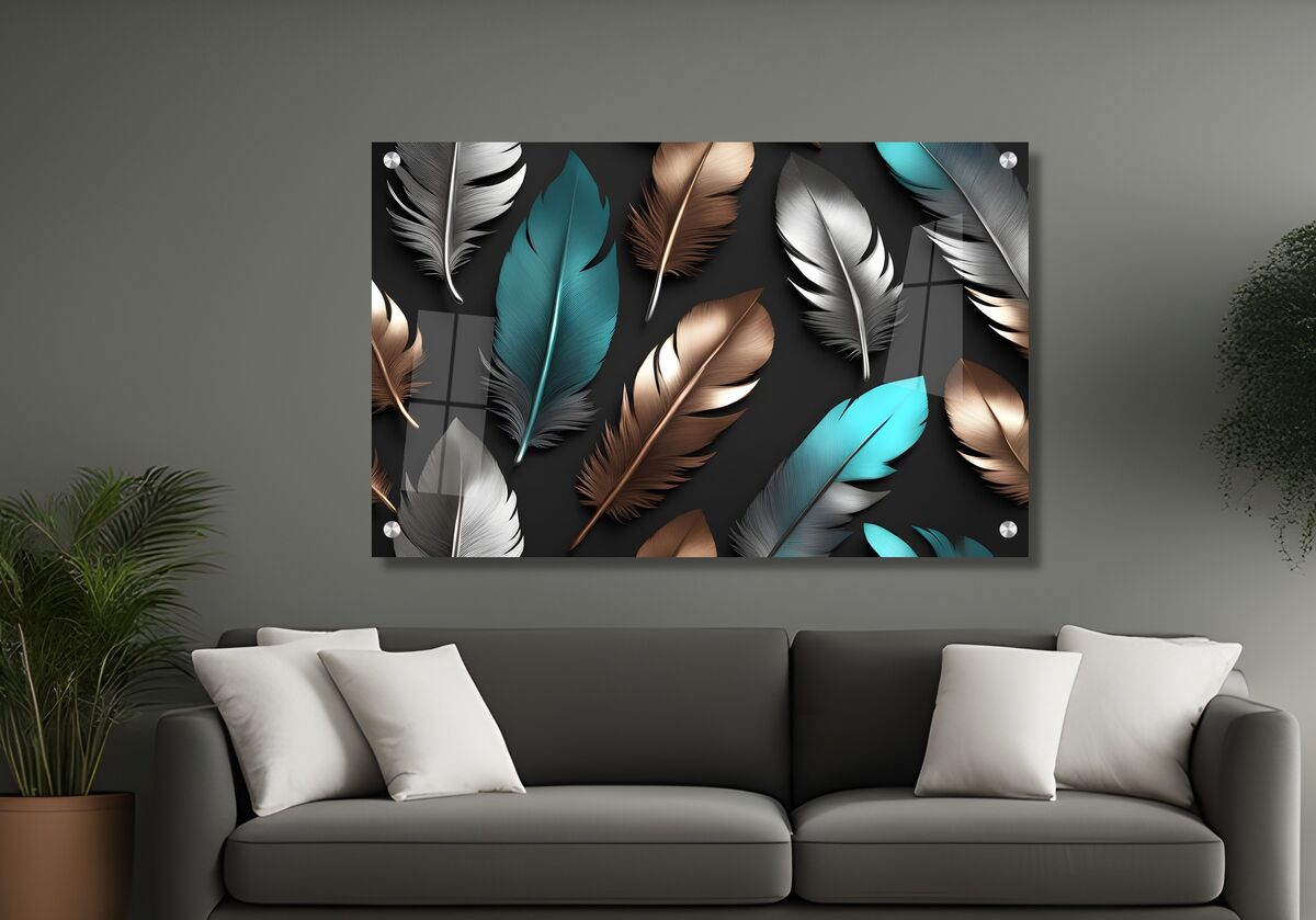 תמונת זכוכית מרהיבה לסלון ולמשרד "עלי הנוצה"