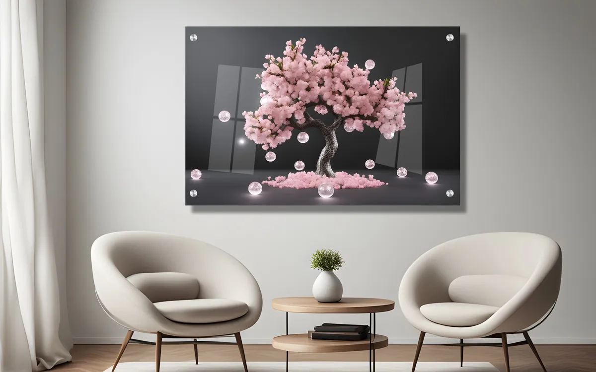 "פריחה ורודה" - תמונת זכוכית מושלמת לבית או למשרד