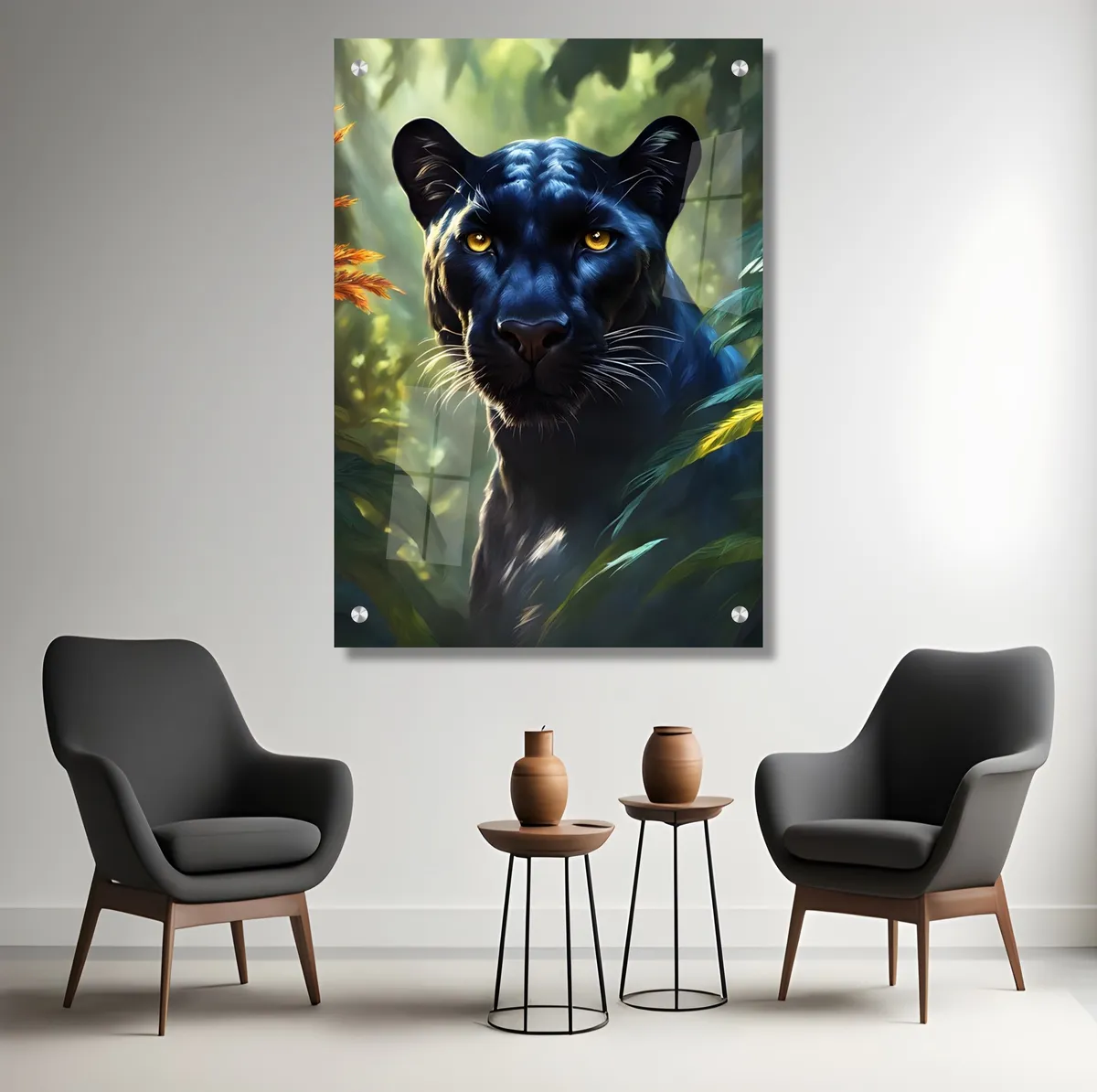 תמונת זכוכית מרהיבה לסלון ולמשרד הפנתר השחור