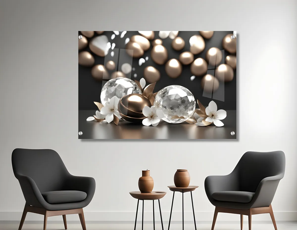 "קריסטל, פרחים וזהב" - תמונת זכוכית שתוסיף יוקרה לבית