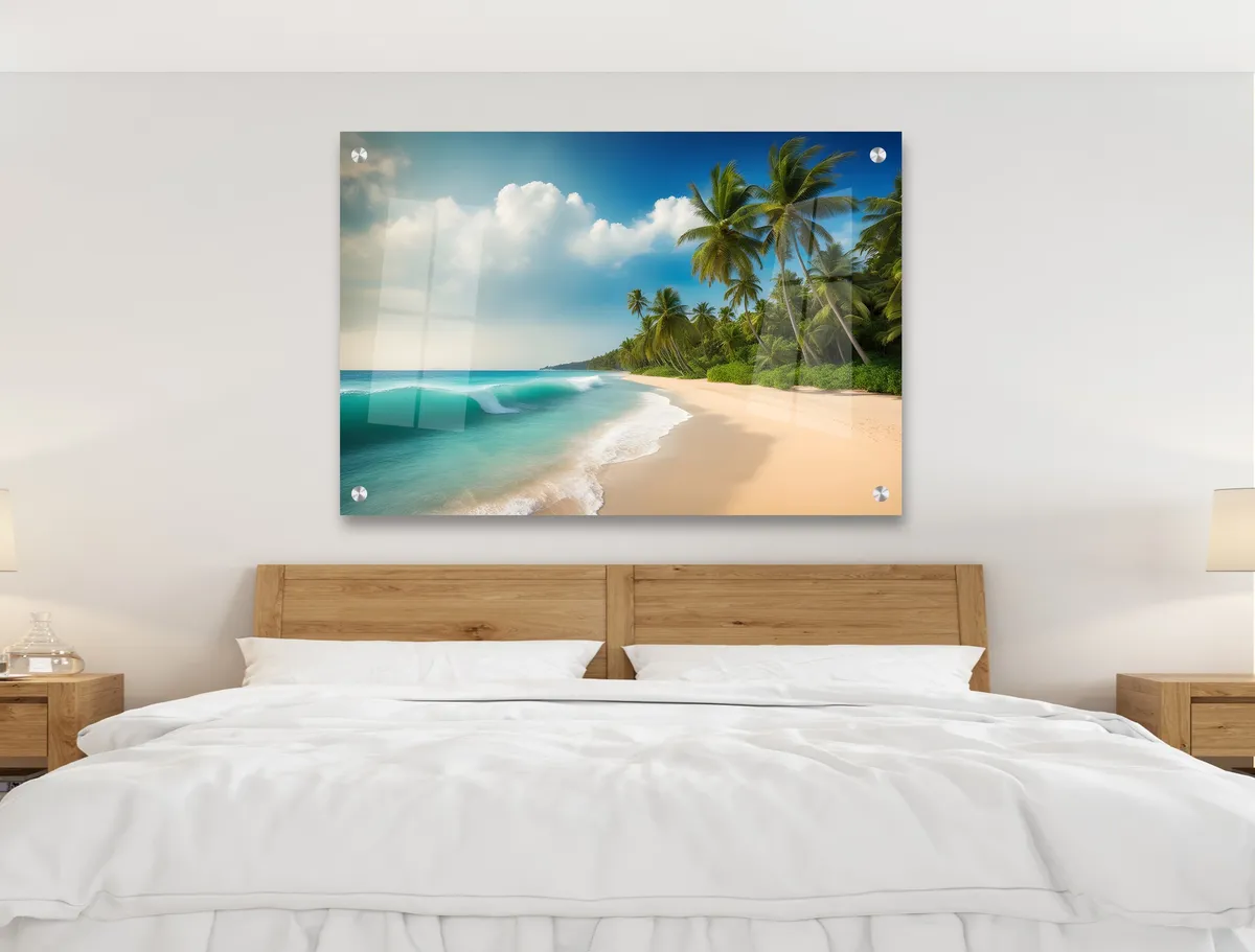 תמונת זכוכית מרהיבה לסלון ולמשרד חוף ים