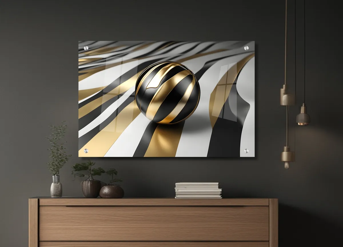 תמונת זכוכית תלת מימדית בגוונים של כסף וזהב מבריקים