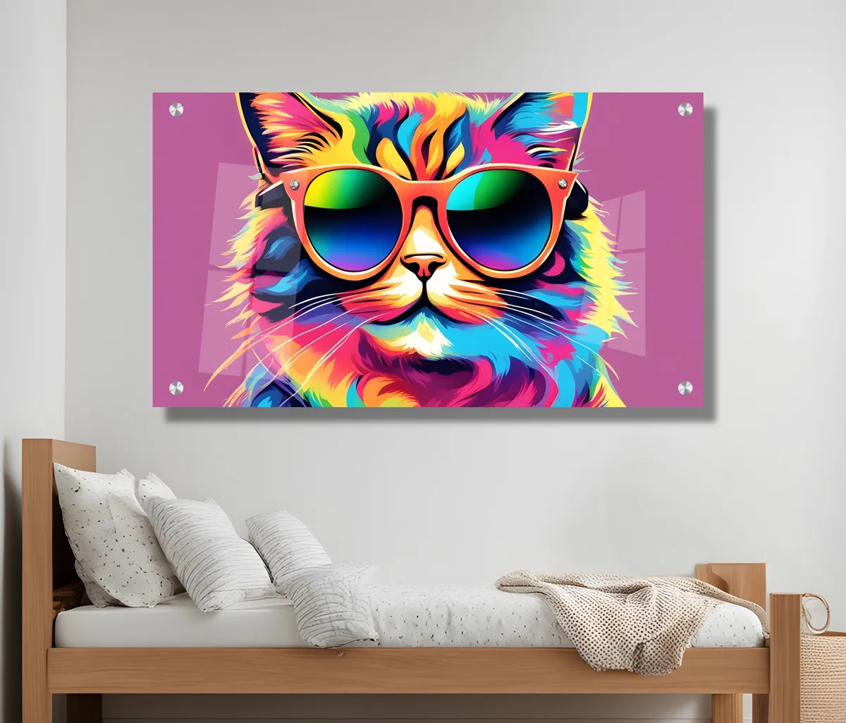 תמונת זכוכית לחדר ילדים - החתול הצבעוני איכות HD