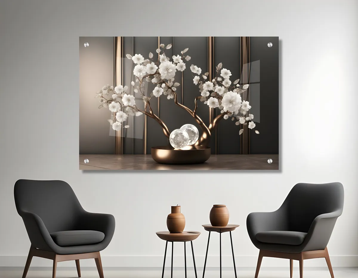 תמונת זכוכית "פריחה לבנה"