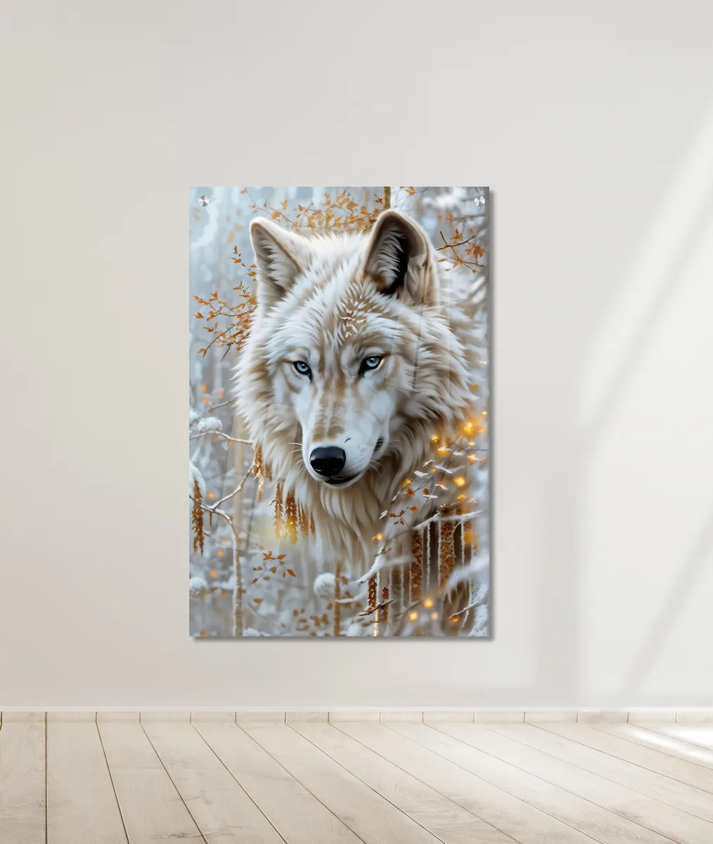 תמונת זכוכית זאב לבן מוזהב