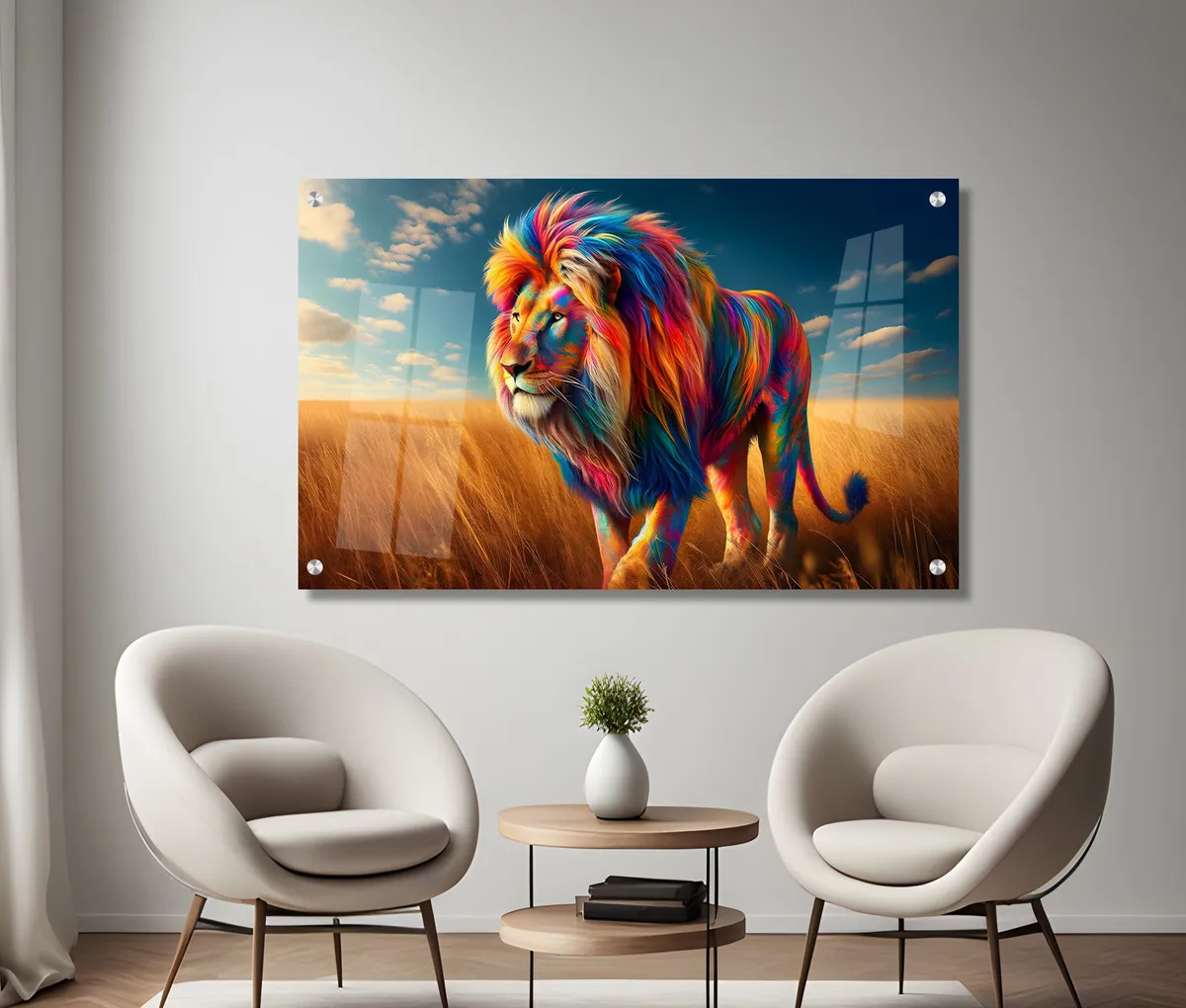 תמונת זכוכית - אריה בשדות חיטה