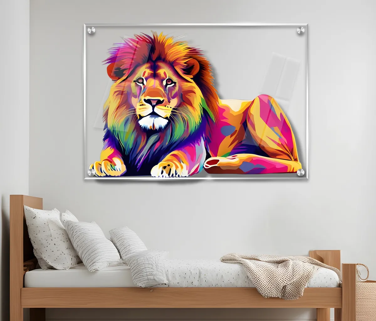 תמונת זכוכית מדהימה על רקע שקוף אריה צבעוני