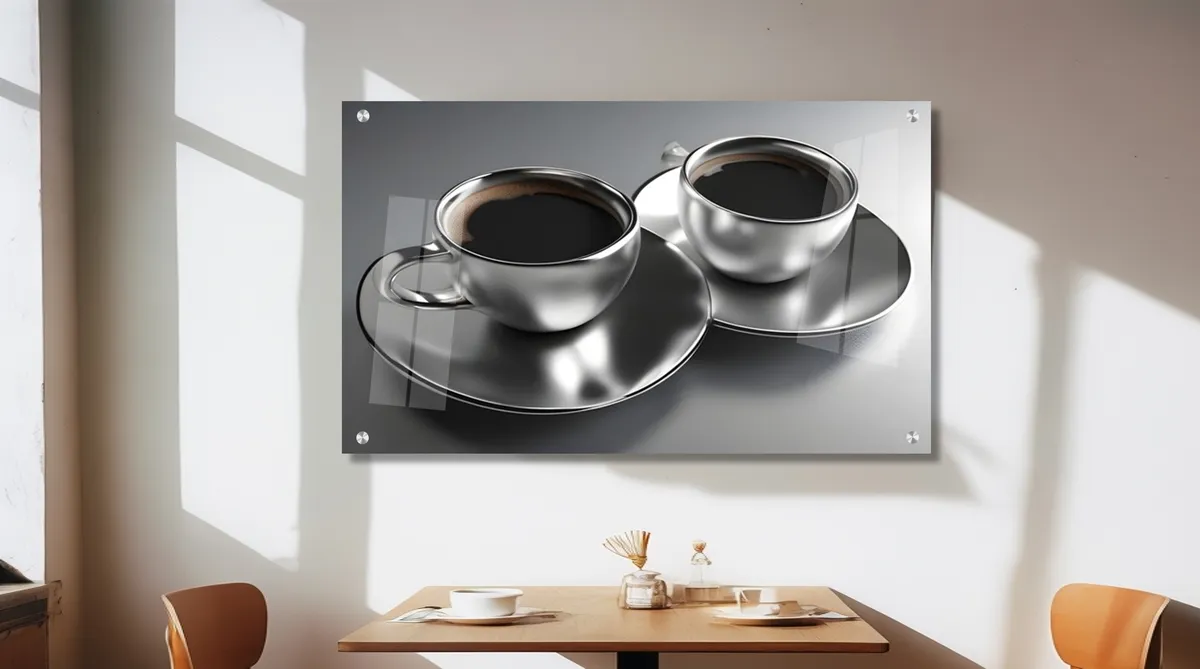 קפה אמריקנו בסגנון מתכתי - תמונת זכוכית
