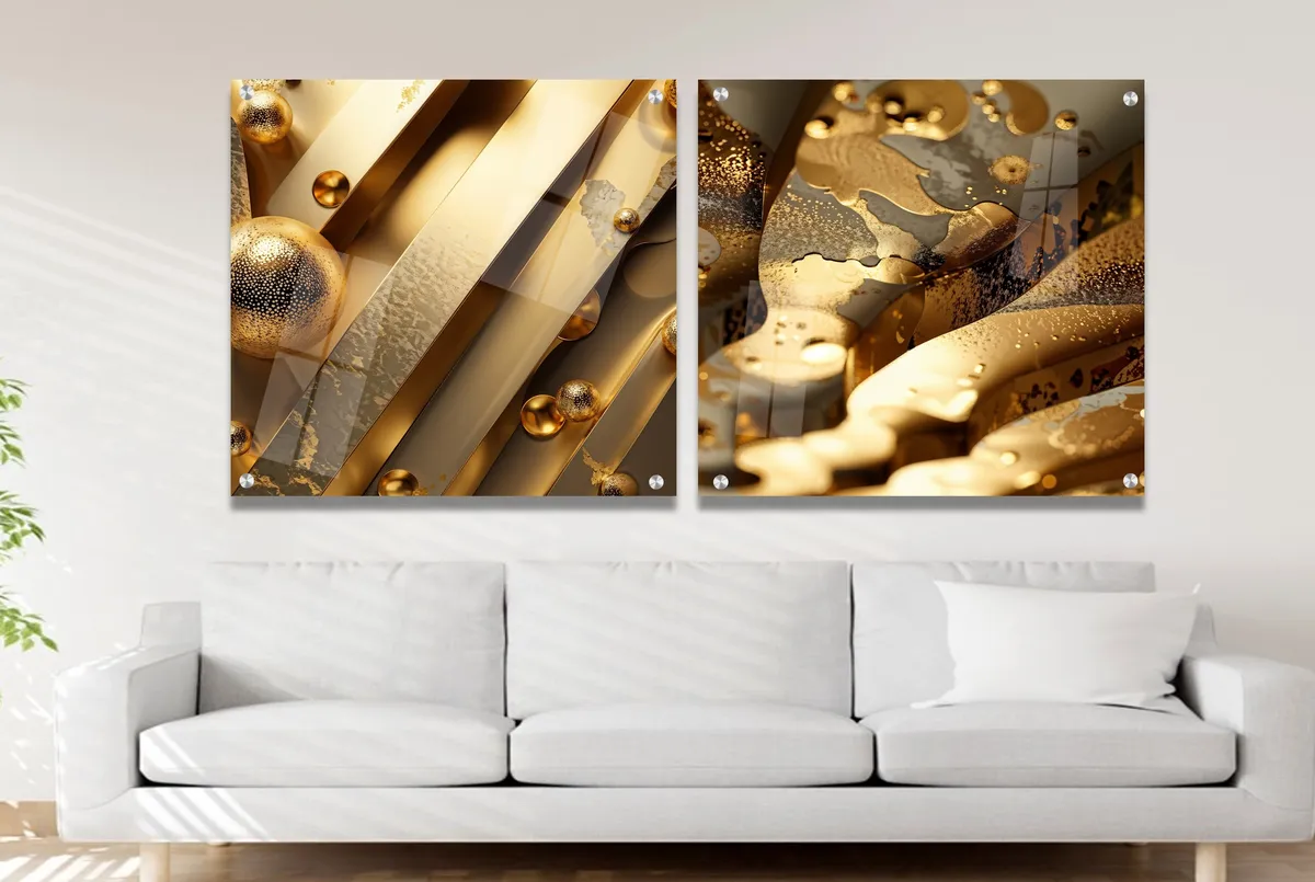 סט 2 תמונות אבסטרקט – הרמוניית זהב