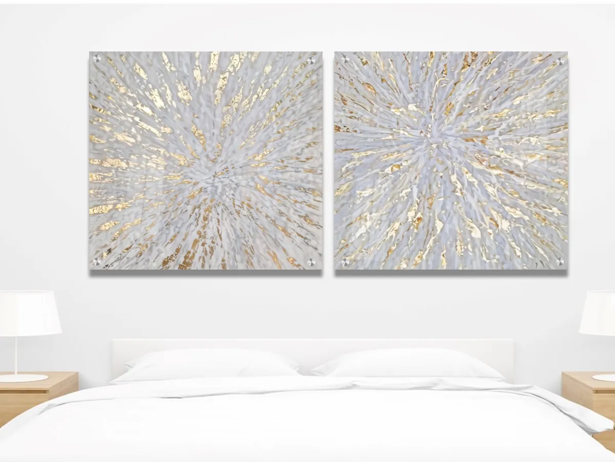 סט 2 תמונות זכוכית – שיש נוזלי בגווני זהב