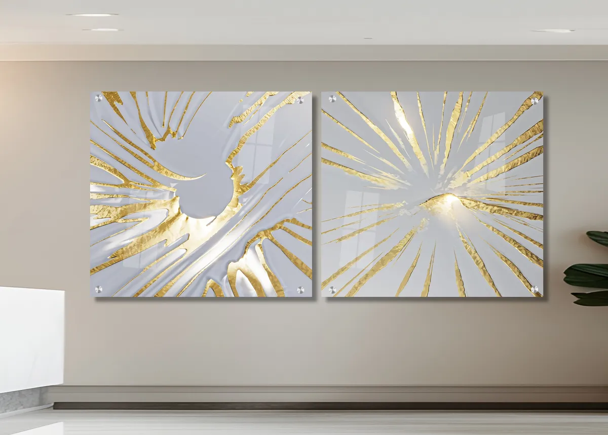 סט 2 תמונות זכוכית – שיש זהב אלגנטי