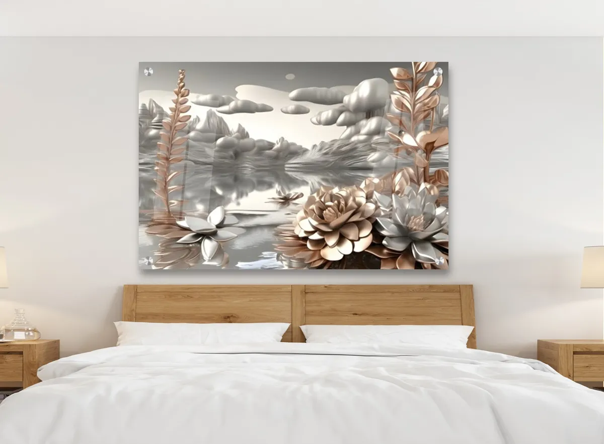 תמונת זכוכית - אבסטרקט נוף עצים ועננים