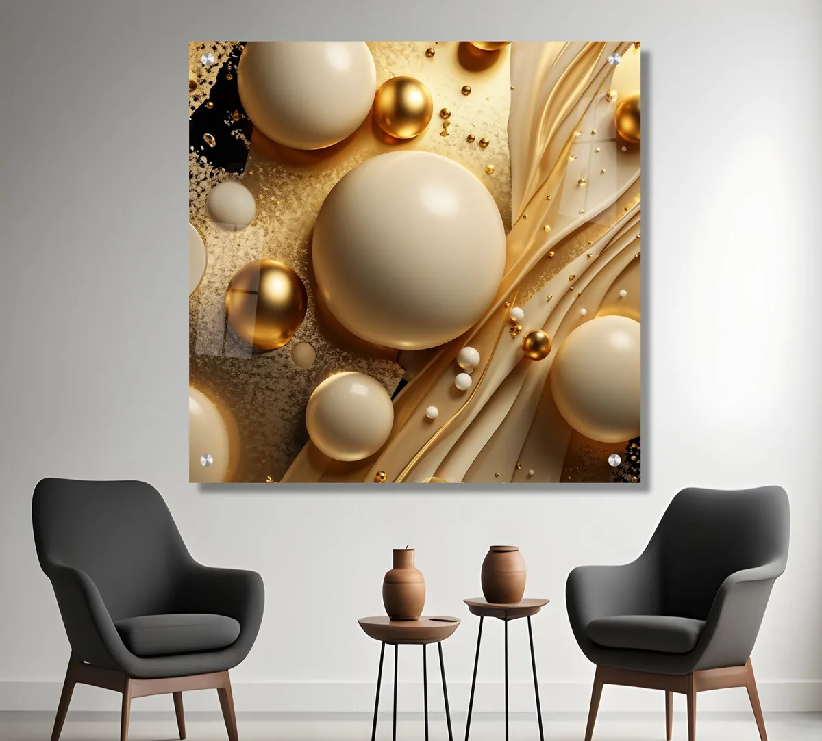 תמונת זכוכית מלבנית מרהיבה לסלון ולמשרד - בועות הזהב