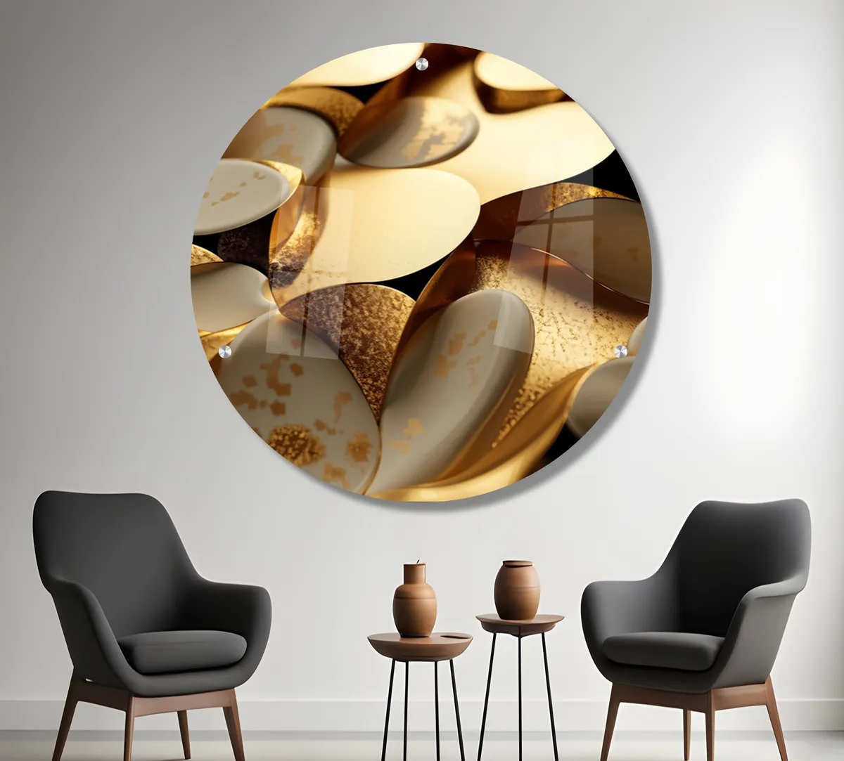 תמונת זכוכית עגולה לסלון ולמשרד