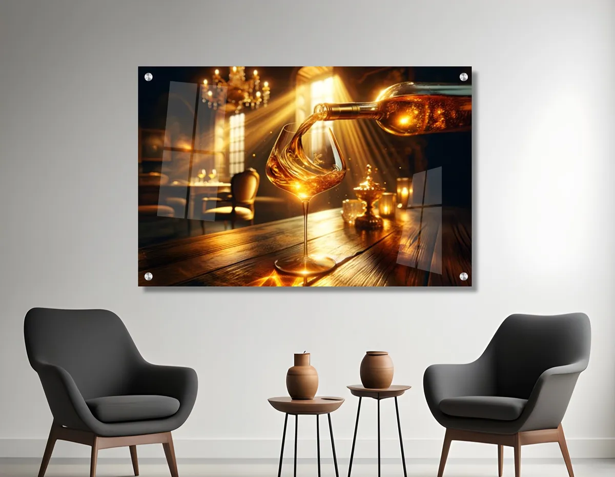 תמונת זכוכית מרהיבה לסלון ולמשרד - "יין הזהב"