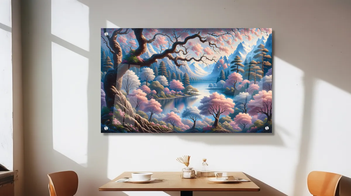 תמונת זכוכית מרהיבה לסלון ולמשרד - "היער והאגם הקסום"