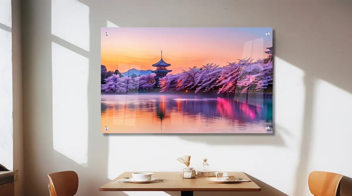 תמונת זכוכית מרהיבה לסלון ולמשרד - שלג מסביב לאגם