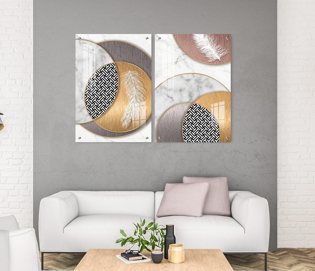 סט 2 תמונות זכוכית