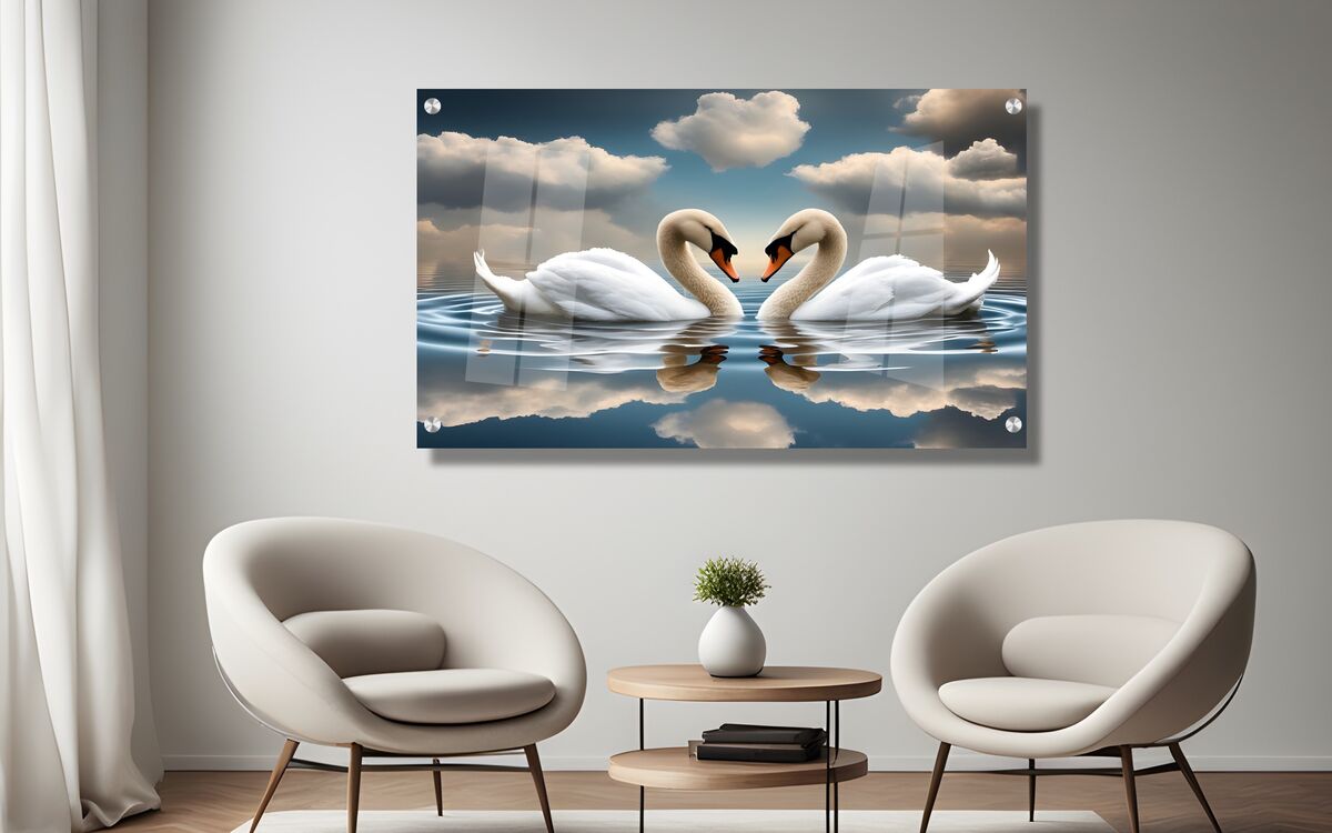 תמונת זכוכית מרהיבה לסלון ולמשרד אגם הברבורים