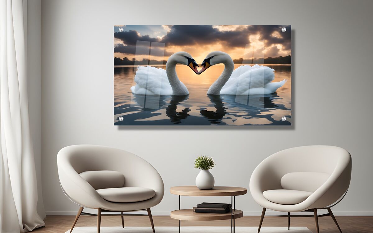 תמונת זכוכית מרהיבה לסלון ולמשרד אגם הברבורים