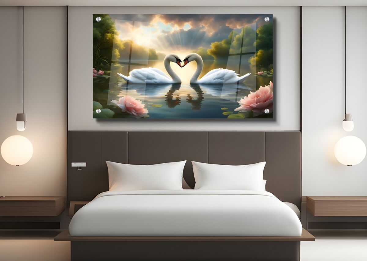 תמונת זכוכית מרהיבה לסלון ולמשרד אגם הברבורים