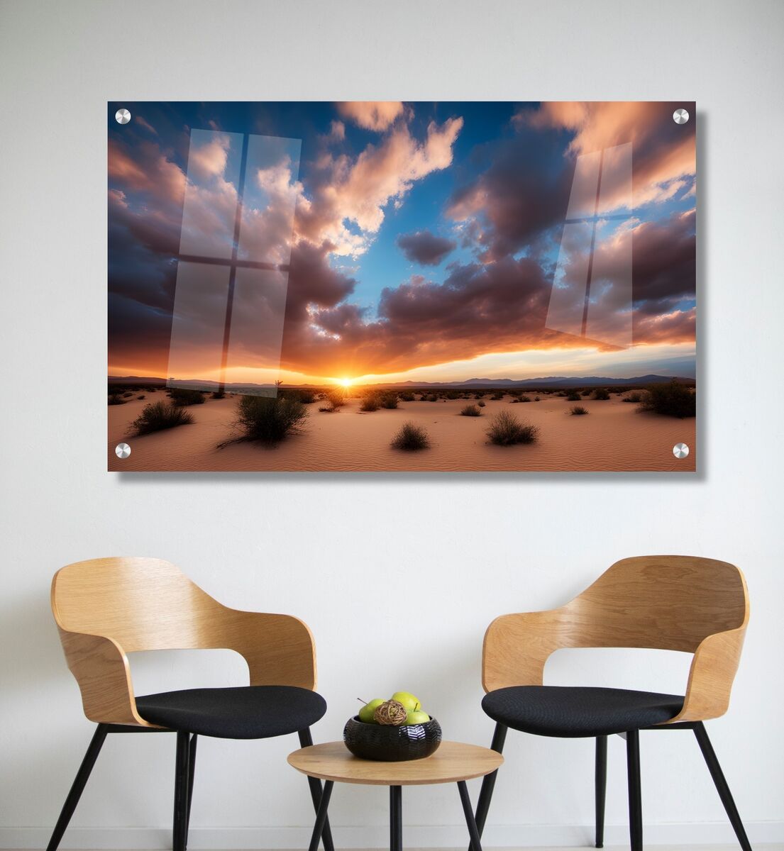 תמונת זכוכית מרהיבה לסלון ולמשרד שקיעה במדבר