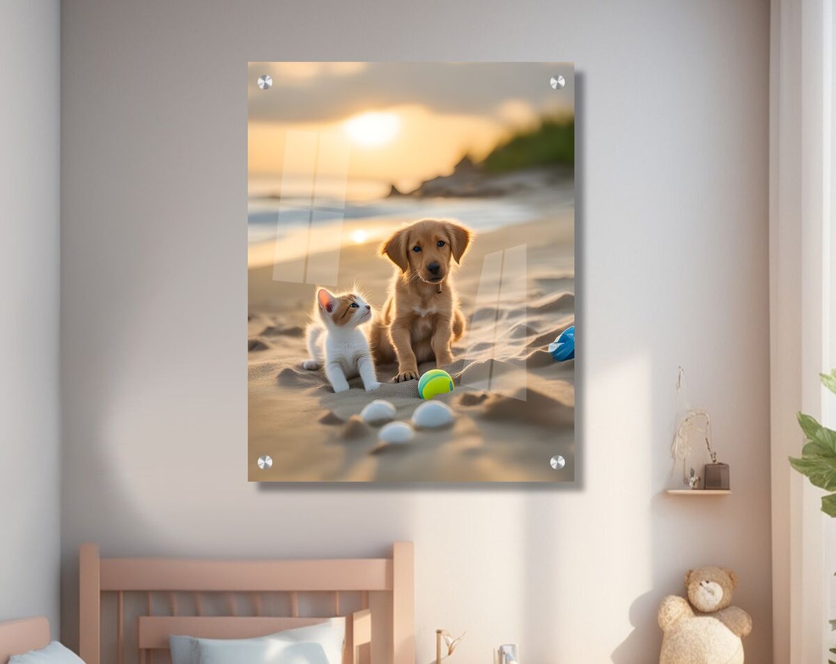 תמונת זכוכית חדרי ילדים כלב וחתול