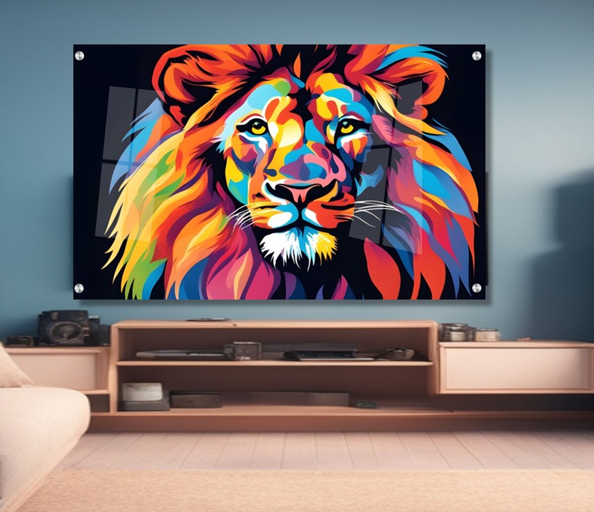 תמונת זכוכית לחדרי ילדים אריה צבעוני