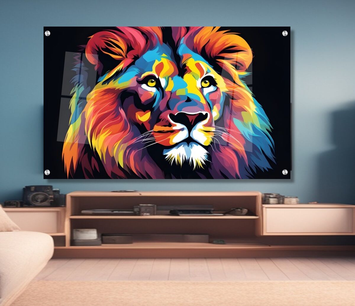 תמונת זכוכית לחדרי ילדים - אריה צבעוני