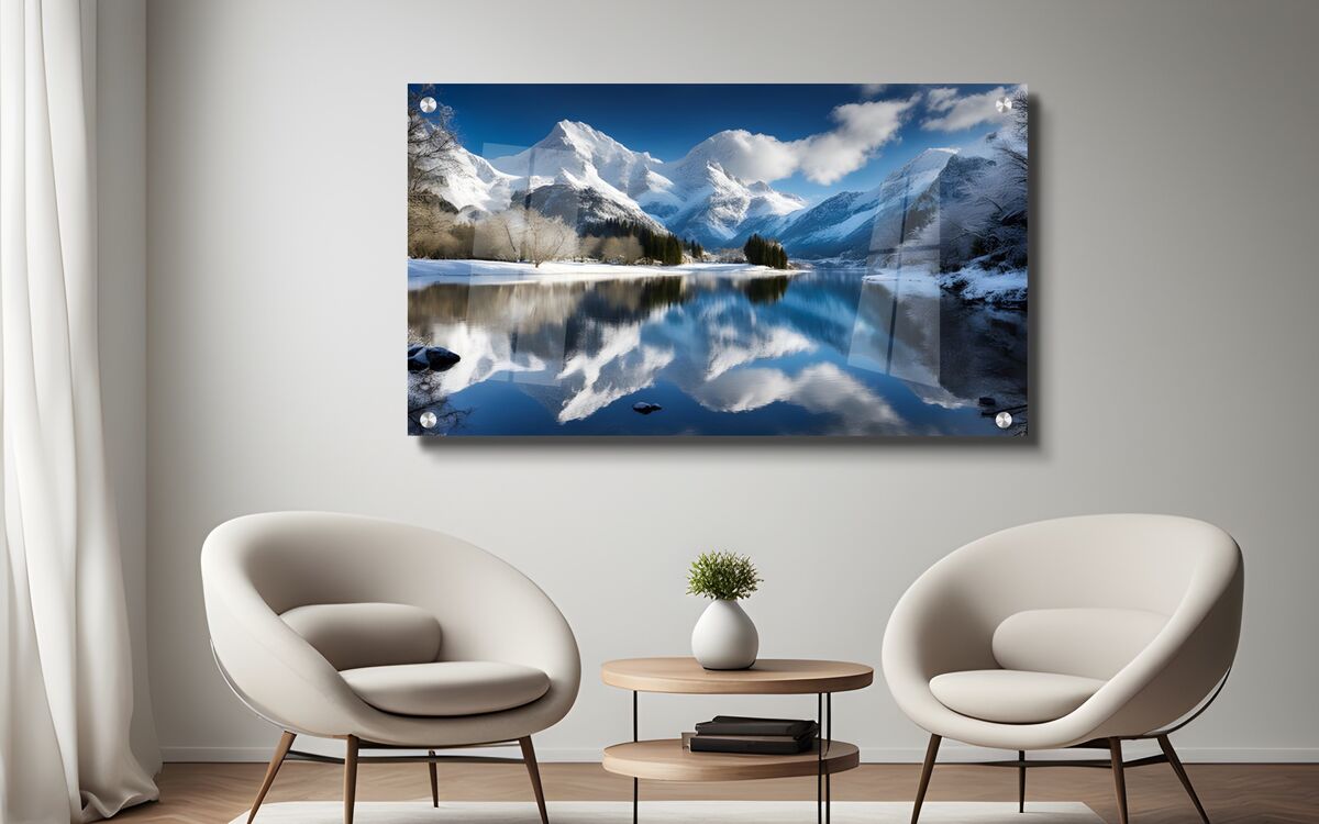 תמונת זכוכית מרהיבה לסלון ולמשרד השתקפות הרים