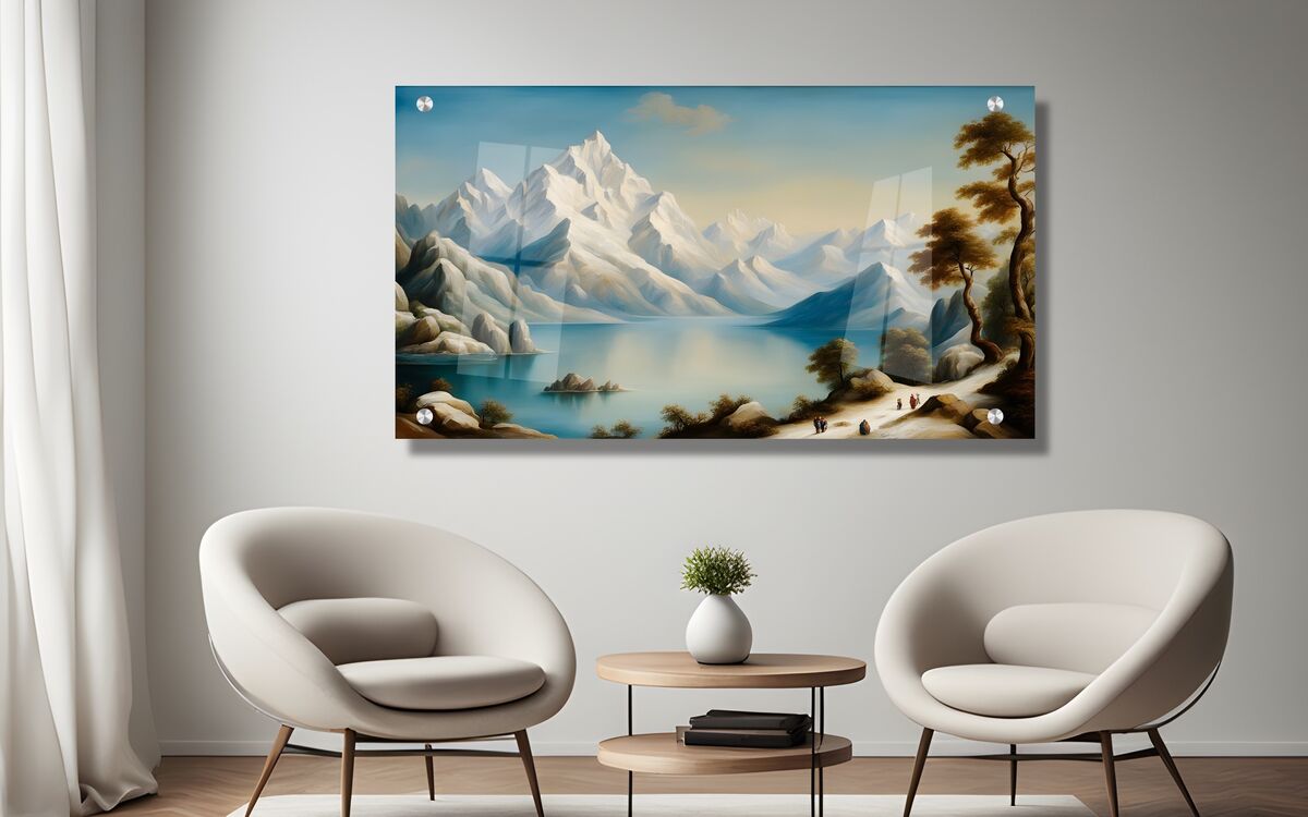 הרים מושלגים - הדפסה ישירה על תמונת זכוכית באיכות HD