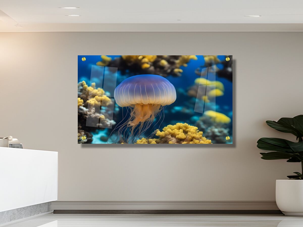 תמונת זכוכית מרהיבה לסלון ולמשרד מדוזה צבעונית