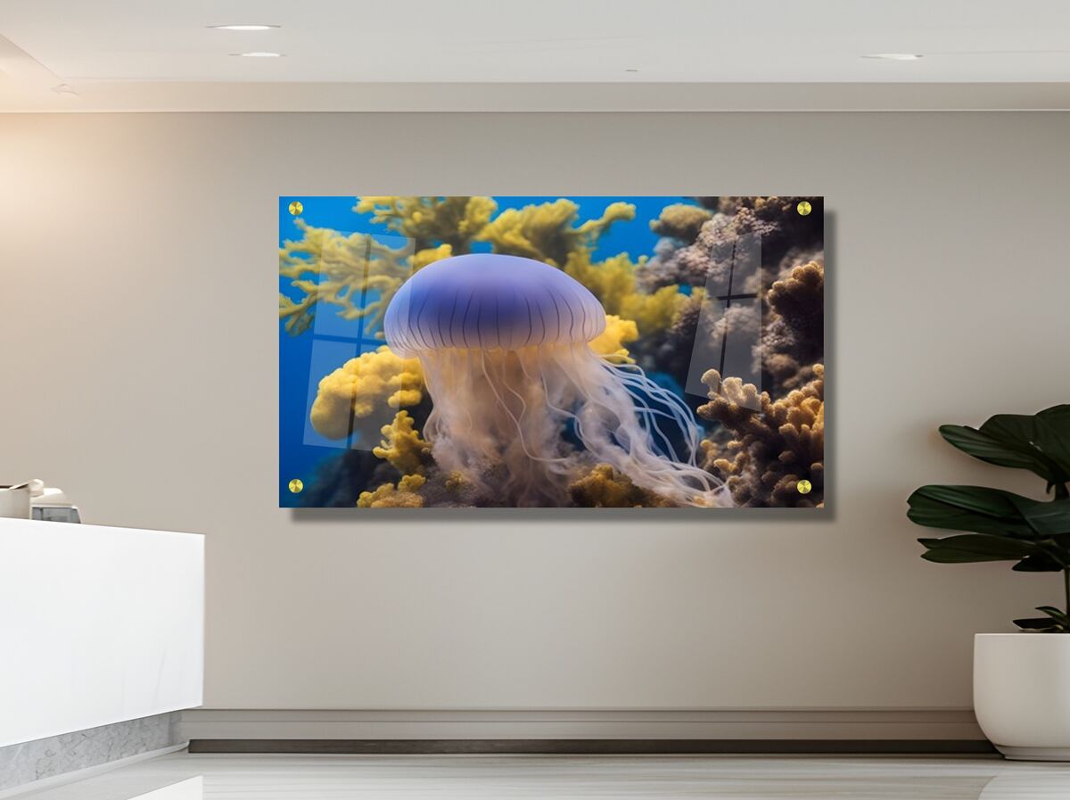 תמונת זכוכית מרהיבה לסלון ולמשרד "המדוזה הזוהרת"