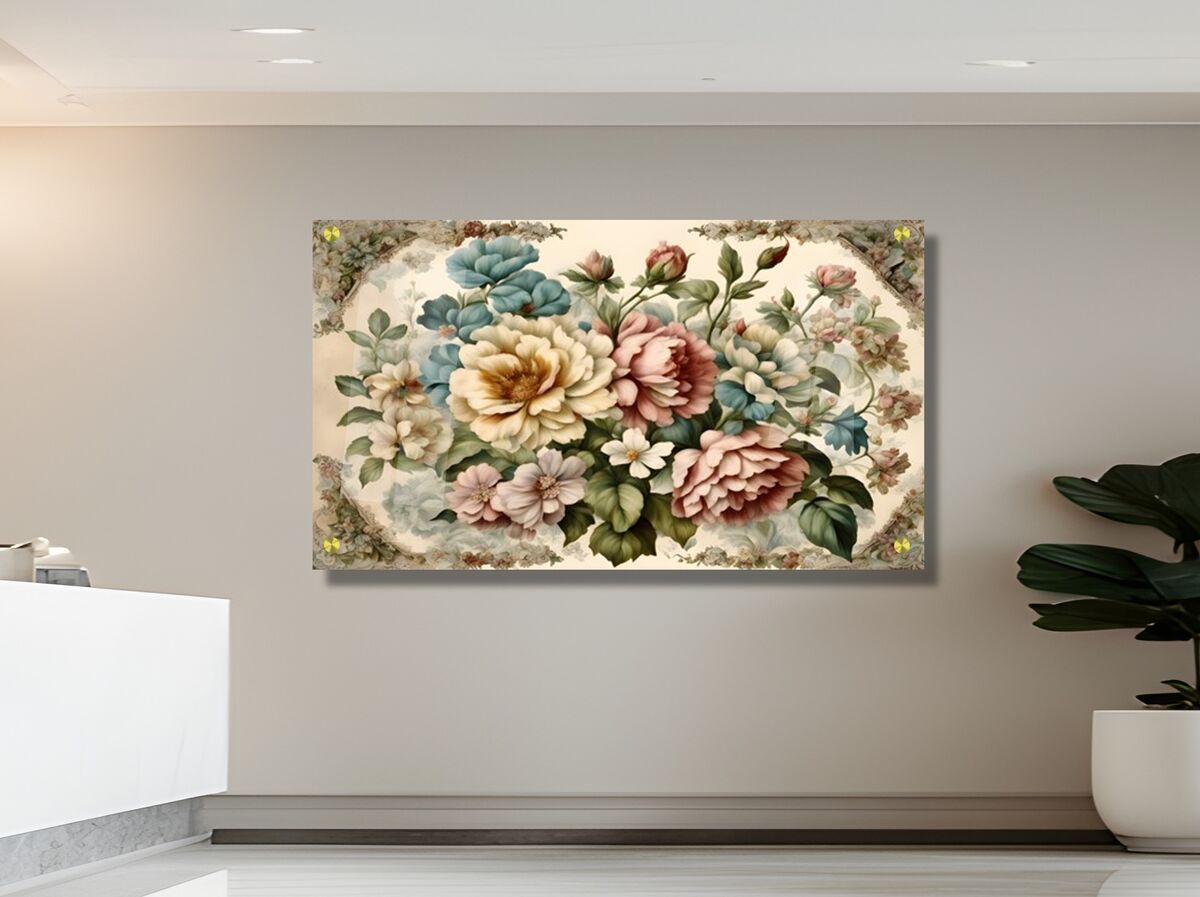 פרחים בסגנון וינטג' - תמונת זכוכית