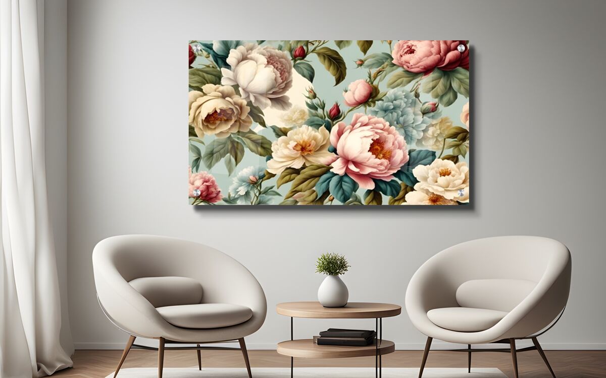 הרמוניית פרחים בסגנון וינטג' - תמונת זכוכית באיכות HD