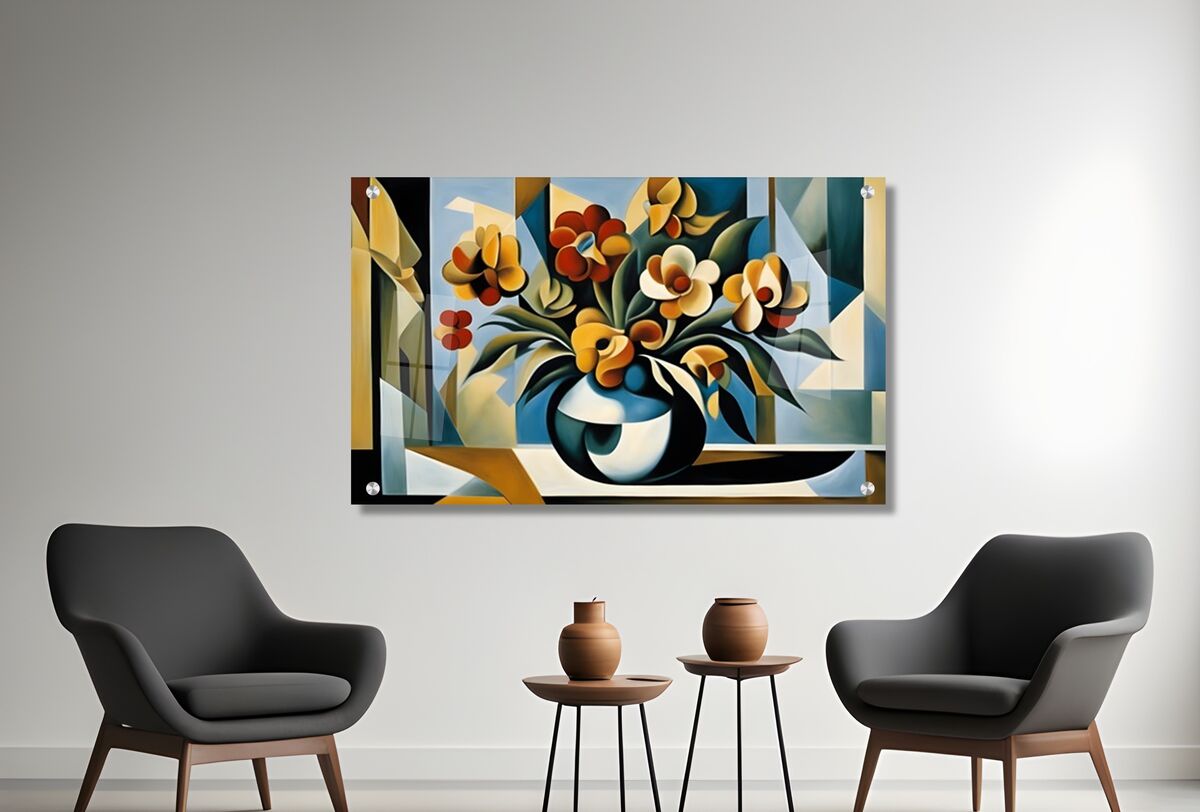 תמונת זכוכית קלאסית נוסטלגית על זכוכית פרחים צבעוניים