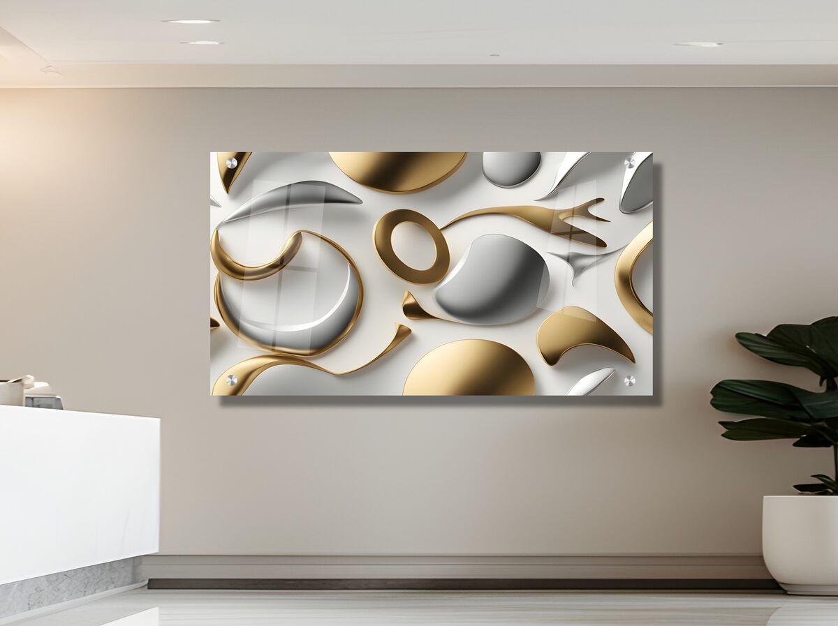 תמונת זכוכית מרהיבה לסלון ולמשרד נגיעות זהב וכסף