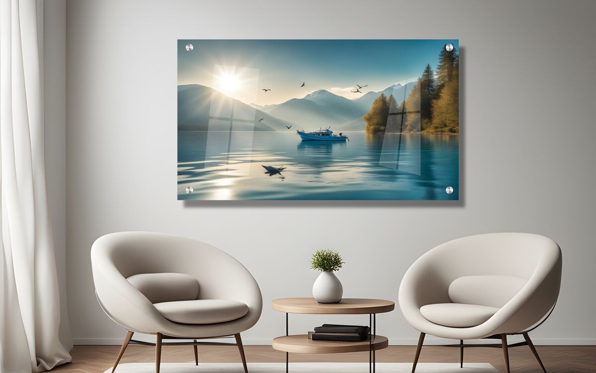 תמונת זכוכית מרהיבה לסלון ולמשרד אוניה באגם