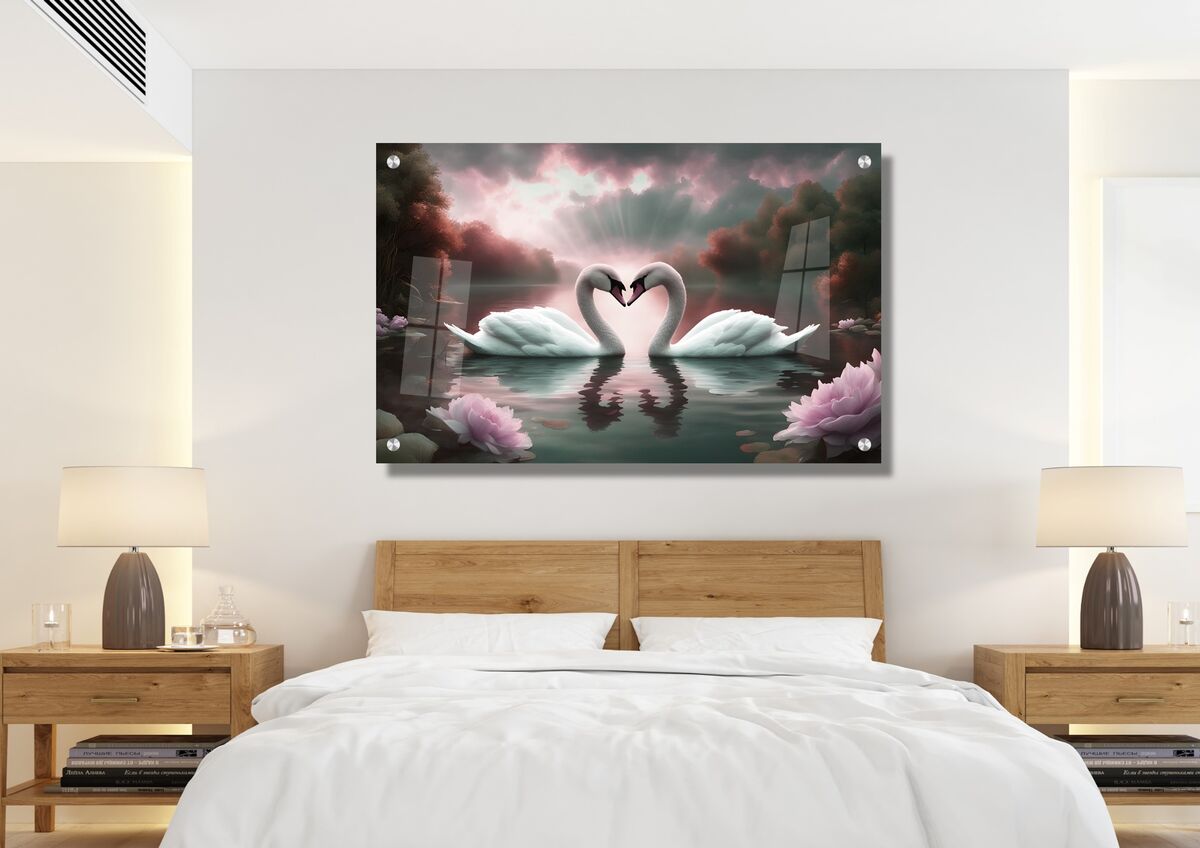 תמונת זכוכית מרהיבה לסלון ולמשרד אגם הברבורים