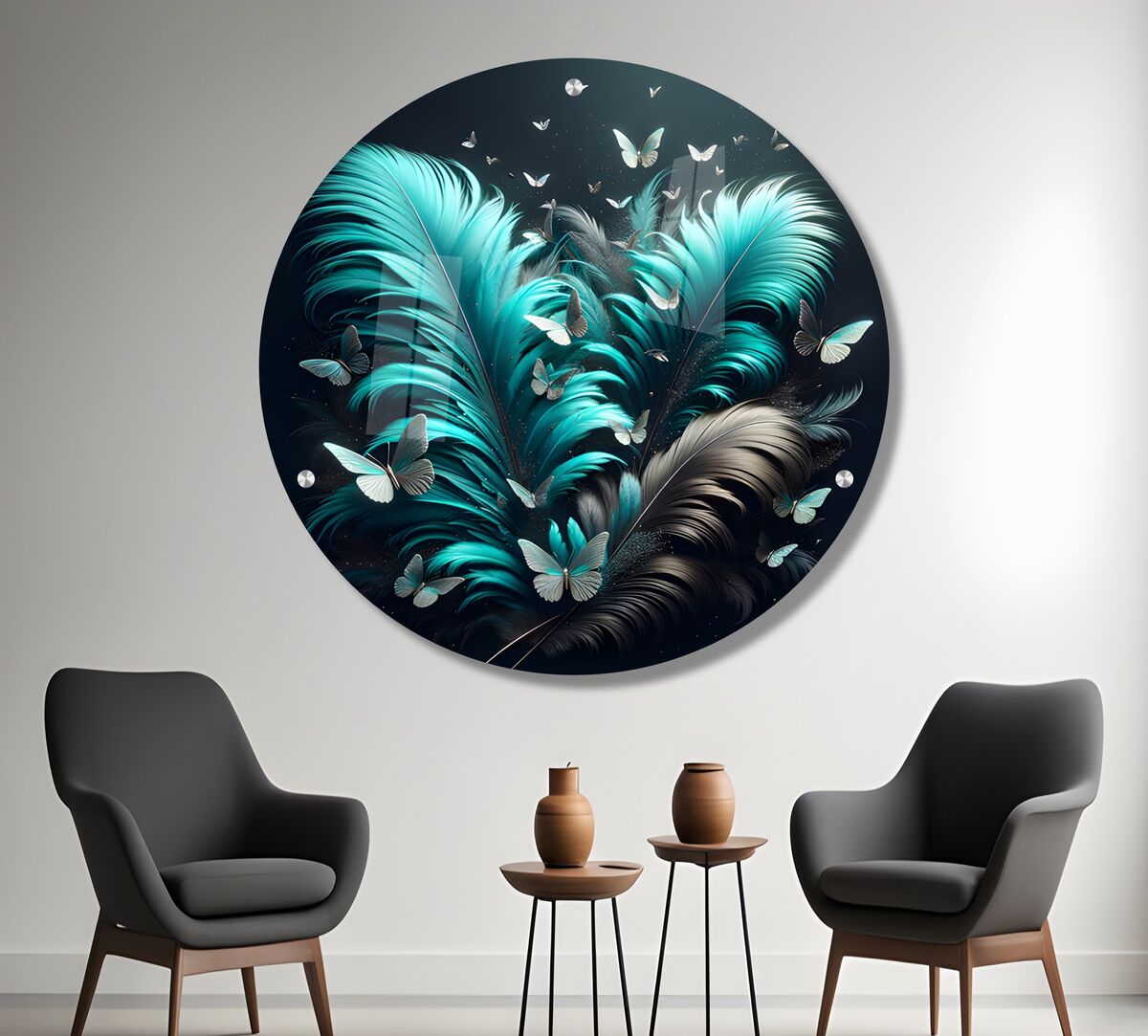 תמונת זכוכית זכוכית עגולה נוצות