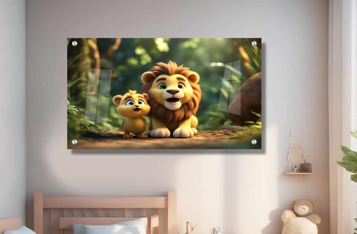 תמונת זכוכית לחדרי ילדים אריות