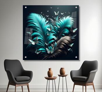 תמונת זכוכית פרפרים ונוצות