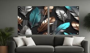 סט תמונות זכוכית - נוצות בגוונים יוקרתיים ומרגיעים