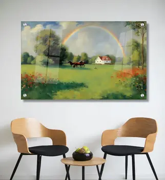 תמונת זכוכית מרהיבה לסלון ולמשרד הסוסים בשדה