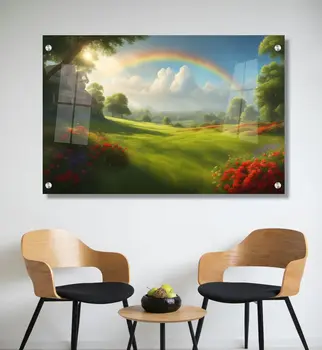 תמונת זכוכית כפרית - קשת פסטורלית. זכוכית באיכות HD