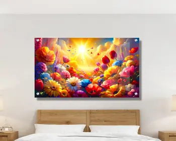 תמונת זכוכית מרהיבה לסלון ולמשרד פרחים צבעוניים