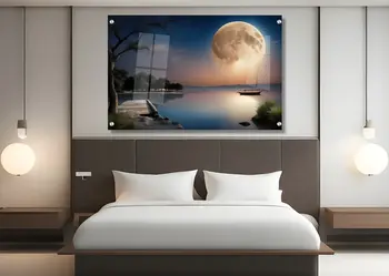 תמונת זכוכית מרהיבה לסלון ולמשרד הירח והאגם