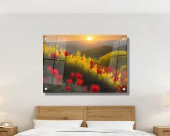 תמונת זכוכית מרהיבה לסלון ולמשרד נוף שדה ושקיעה